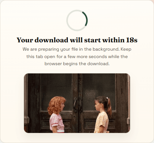 Download page showing the countdown before the file starts downloading.