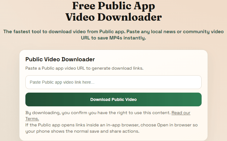 Public App downloader page showing the live input card on the website.