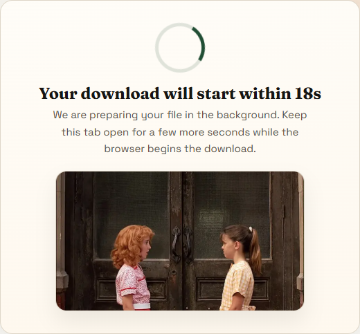 Download page showing the countdown before the file starts downloading.